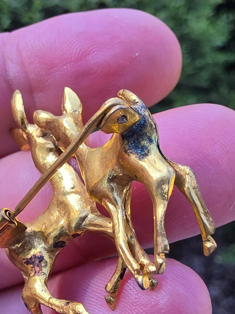 Vintage Double Deer Brooch Christmas Holidays European Trombone Clasp Figural